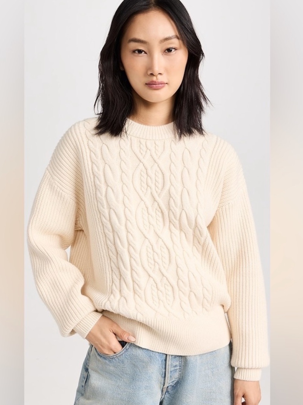 Varley Mondain Cable Knit Sweater in Cream Sz S